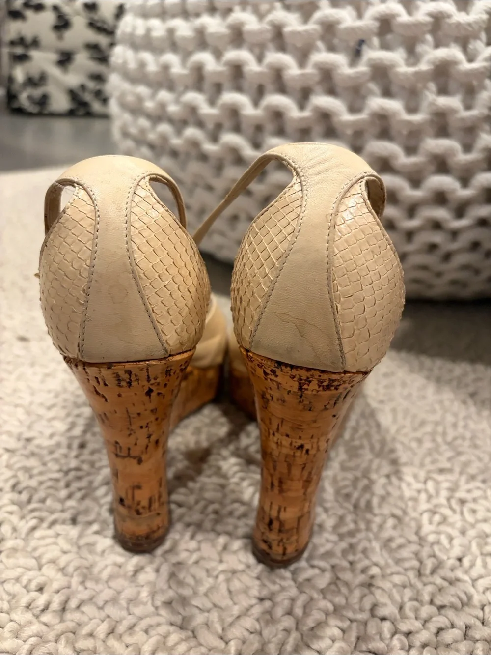 Dior Beige Cork Platform Slingback Heels - Women's